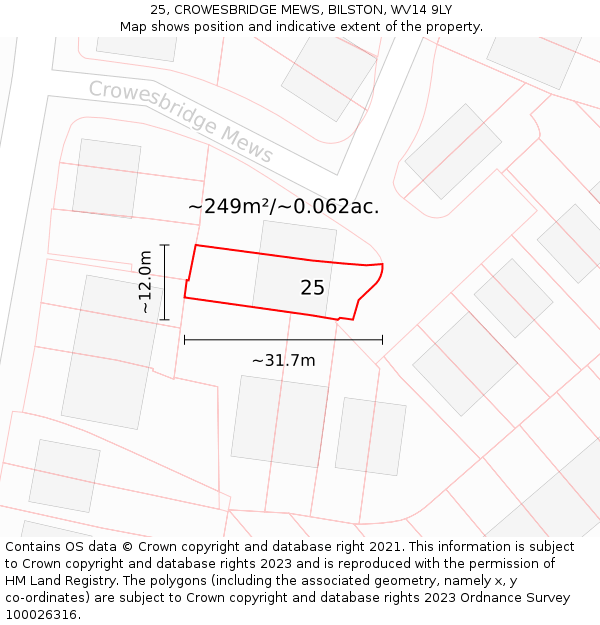 25, CROWESBRIDGE MEWS, BILSTON, WV14 9LY: Plot and title map