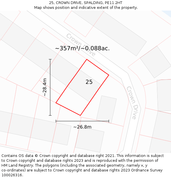 25, CROWN DRIVE, SPALDING, PE11 2HT: Plot and title map