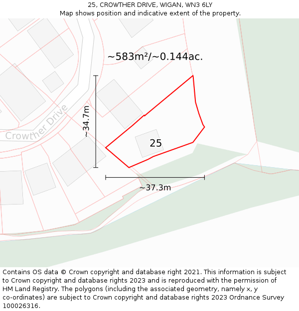 25, CROWTHER DRIVE, WIGAN, WN3 6LY: Plot and title map