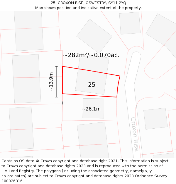 25, CROXON RISE, OSWESTRY, SY11 2YQ: Plot and title map