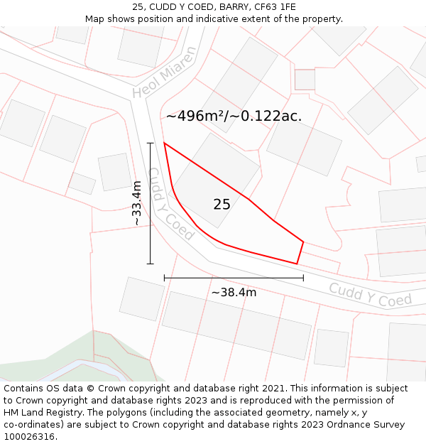 25, CUDD Y COED, BARRY, CF63 1FE: Plot and title map