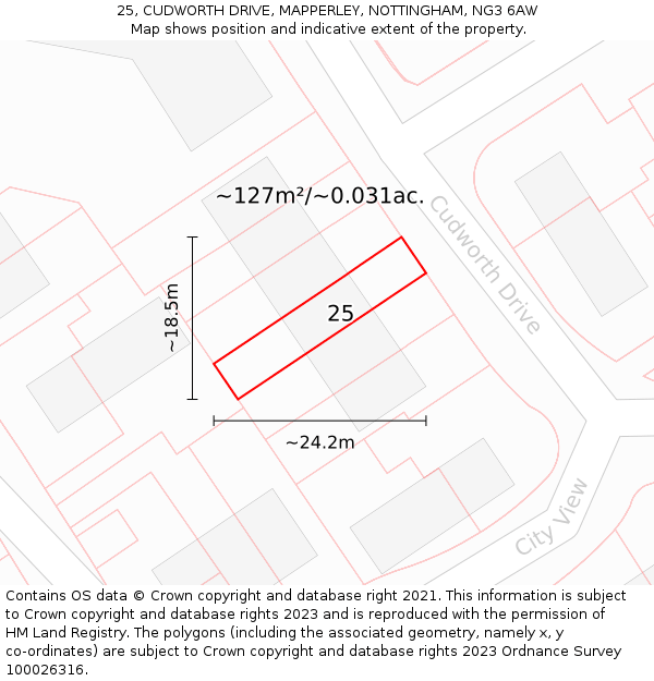 25, CUDWORTH DRIVE, MAPPERLEY, NOTTINGHAM, NG3 6AW: Plot and title map