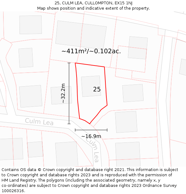 25, CULM LEA, CULLOMPTON, EX15 1NJ: Plot and title map