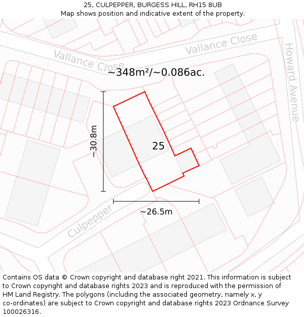 25, CULPEPPER, BURGESS HILL, RH15 8UB: Plot and title map