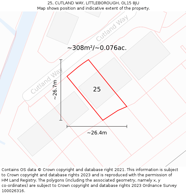 25, CUTLAND WAY, LITTLEBOROUGH, OL15 8JU: Plot and title map