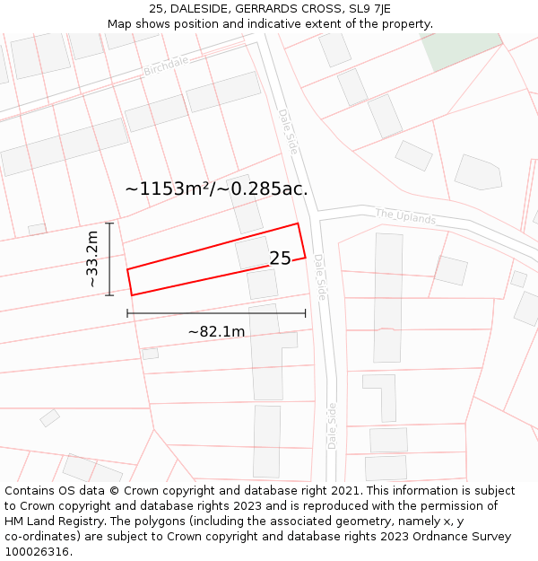 25, DALESIDE, GERRARDS CROSS, SL9 7JE: Plot and title map