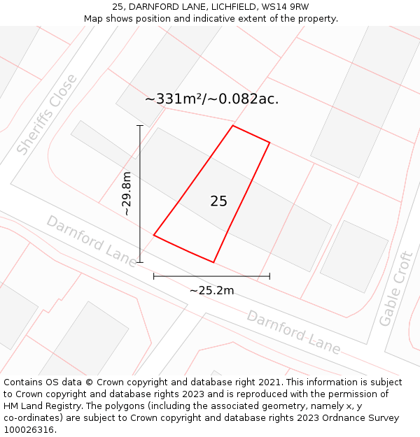 25, DARNFORD LANE, LICHFIELD, WS14 9RW: Plot and title map