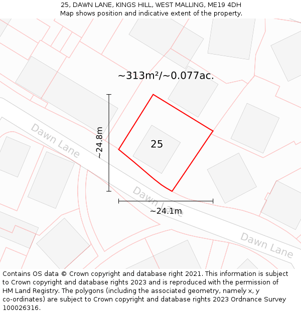 25, DAWN LANE, KINGS HILL, WEST MALLING, ME19 4DH: Plot and title map