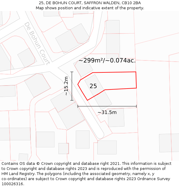 25, DE BOHUN COURT, SAFFRON WALDEN, CB10 2BA: Plot and title map