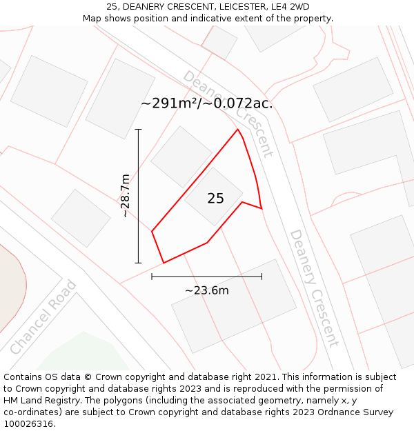 25, DEANERY CRESCENT, LEICESTER, LE4 2WD: Plot and title map