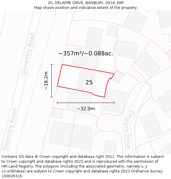 25, DELAPRE DRIVE, BANBURY, OX16 3WP: Plot and title map