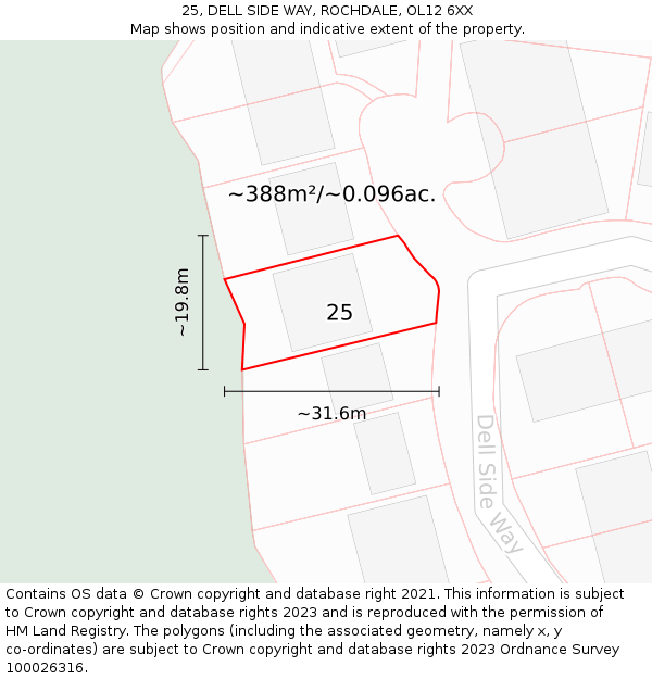 25, DELL SIDE WAY, ROCHDALE, OL12 6XX: Plot and title map