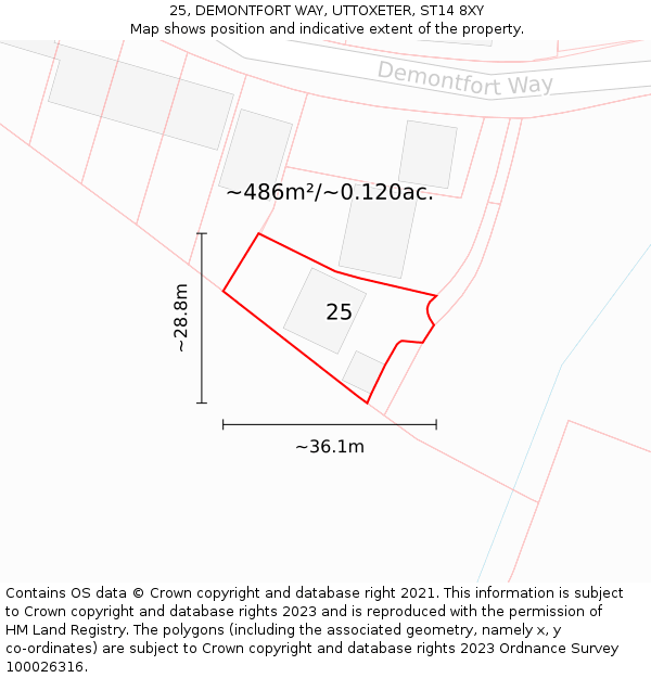 25, DEMONTFORT WAY, UTTOXETER, ST14 8XY: Plot and title map