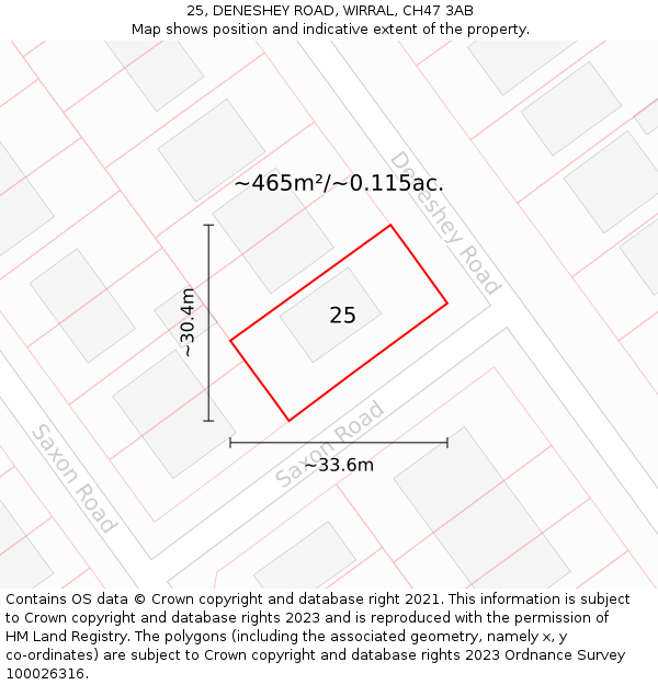 25, DENESHEY ROAD, WIRRAL, CH47 3AB: Plot and title map