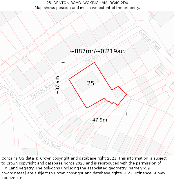 25, DENTON ROAD, WOKINGHAM, RG40 2DX: Plot and title map