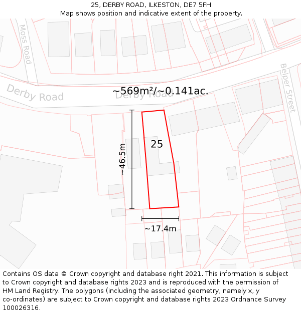 25, DERBY ROAD, ILKESTON, DE7 5FH: Plot and title map