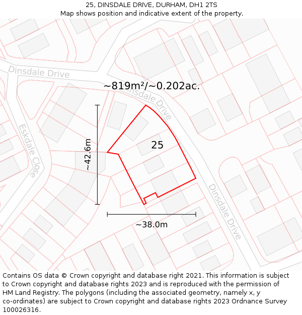25, DINSDALE DRIVE, DURHAM, DH1 2TS: Plot and title map