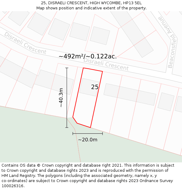 25, DISRAELI CRESCENT, HIGH WYCOMBE, HP13 5EL: Plot and title map