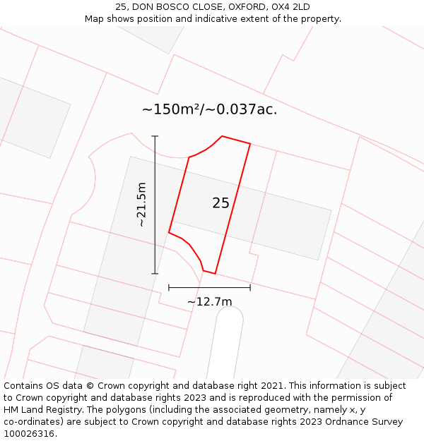 25, DON BOSCO CLOSE, OXFORD, OX4 2LD: Plot and title map