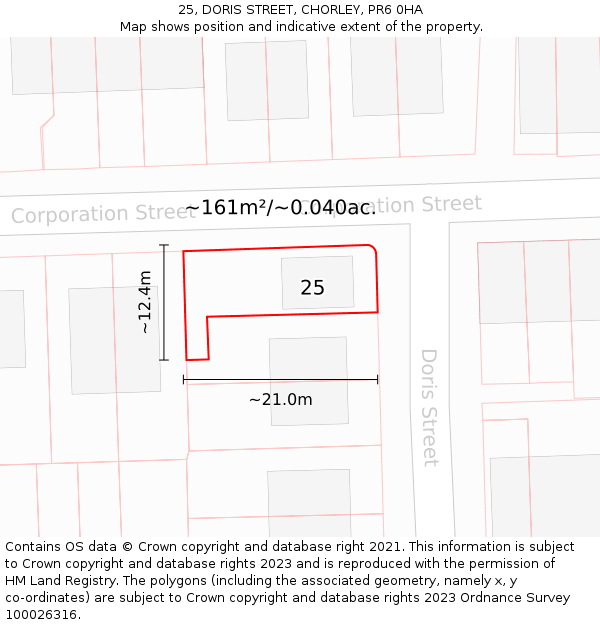 25, DORIS STREET, CHORLEY, PR6 0HA: Plot and title map