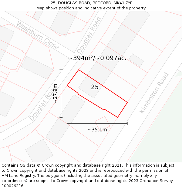 25, DOUGLAS ROAD, BEDFORD, MK41 7YF: Plot and title map