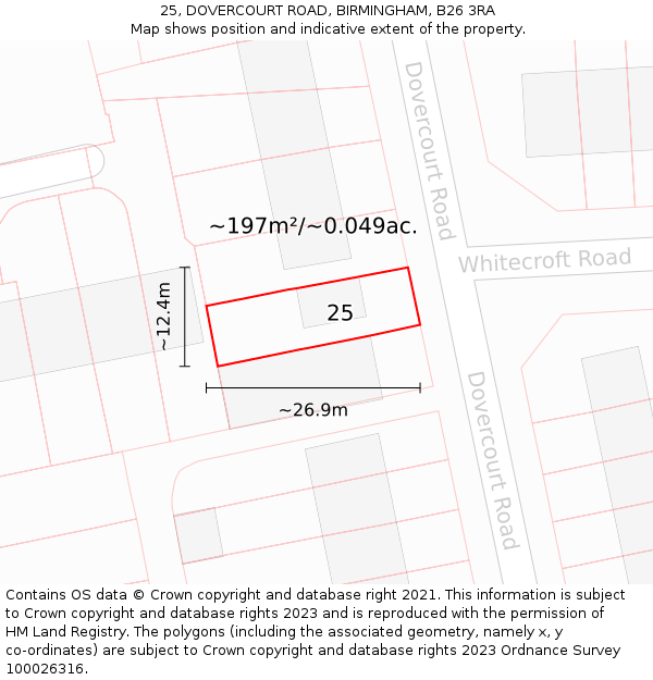 25, DOVERCOURT ROAD, BIRMINGHAM, B26 3RA: Plot and title map