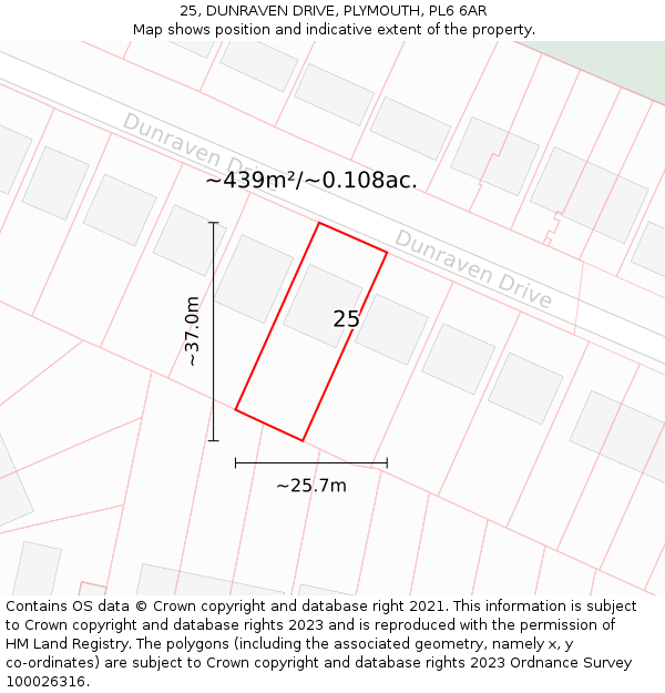 25, DUNRAVEN DRIVE, PLYMOUTH, PL6 6AR: Plot and title map