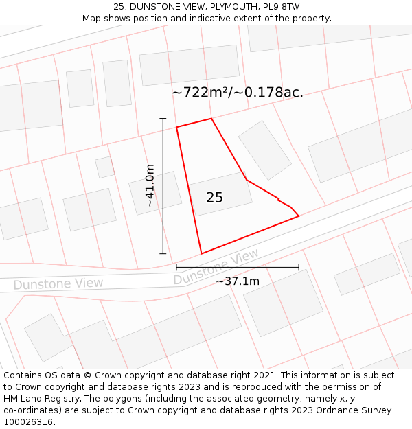 25, DUNSTONE VIEW, PLYMOUTH, PL9 8TW: Plot and title map