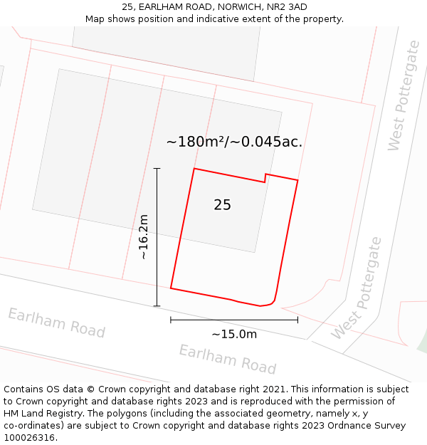 25, EARLHAM ROAD, NORWICH, NR2 3AD: Plot and title map