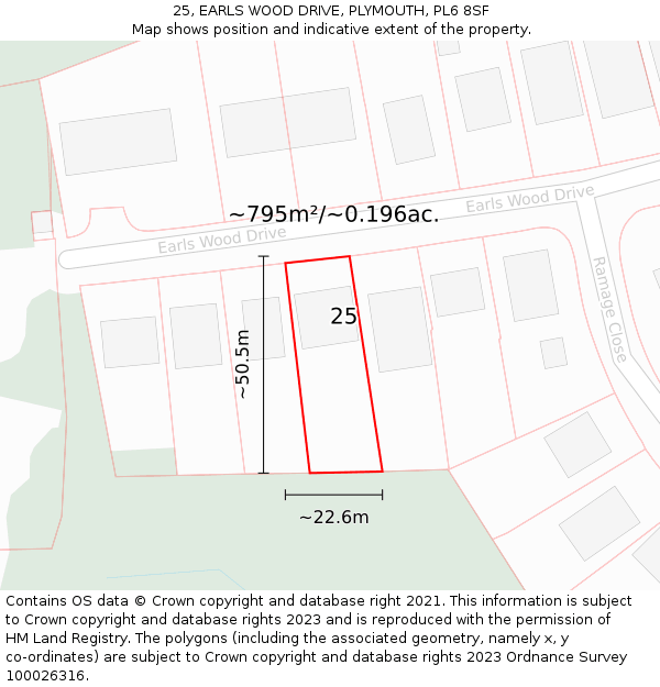 25, EARLS WOOD DRIVE, PLYMOUTH, PL6 8SF: Plot and title map