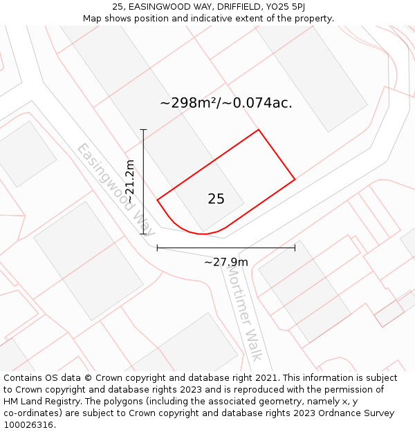 25, EASINGWOOD WAY, DRIFFIELD, YO25 5PJ: Plot and title map