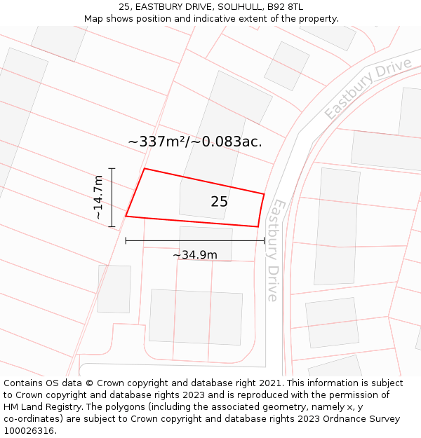 25, EASTBURY DRIVE, SOLIHULL, B92 8TL: Plot and title map