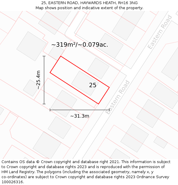 25, EASTERN ROAD, HAYWARDS HEATH, RH16 3NG: Plot and title map