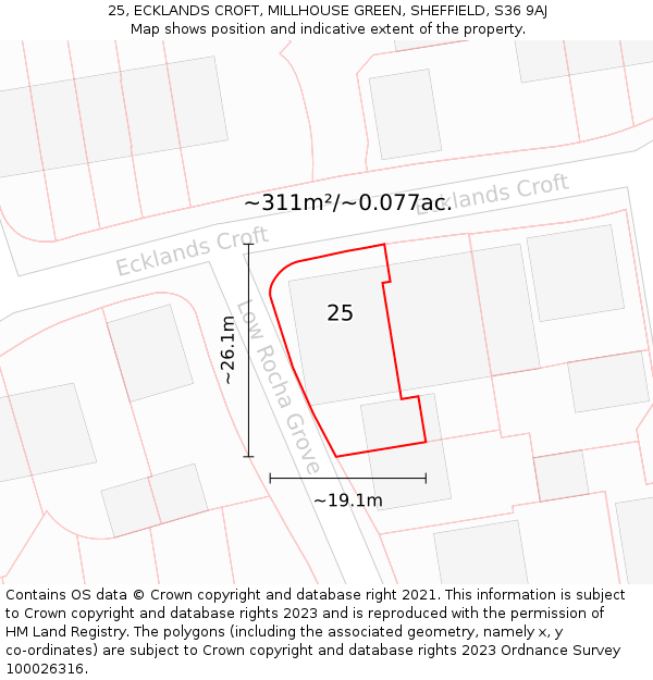 25, ECKLANDS CROFT, MILLHOUSE GREEN, SHEFFIELD, S36 9AJ: Plot and title map