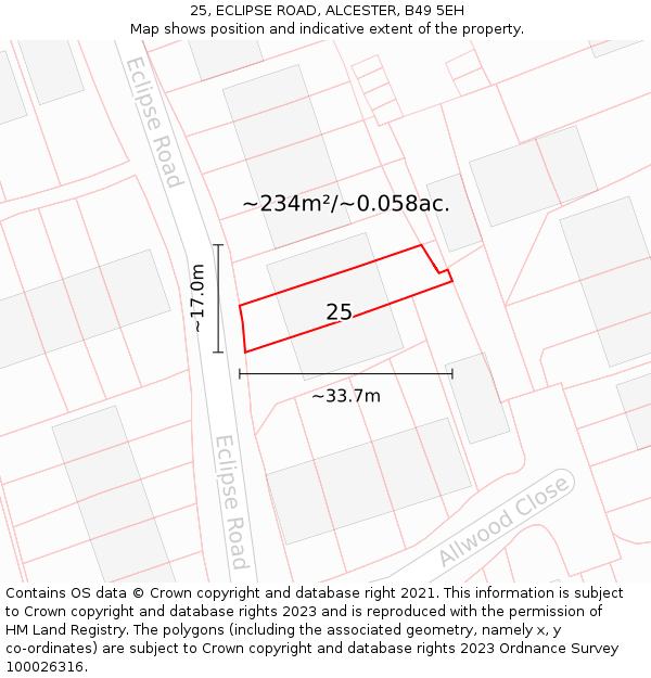 25, ECLIPSE ROAD, ALCESTER, B49 5EH: Plot and title map