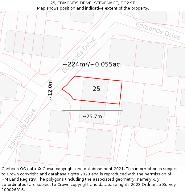 25, EDMONDS DRIVE, STEVENAGE, SG2 9TJ: Plot and title map