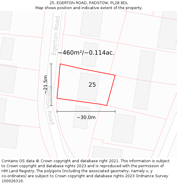 25, EGERTON ROAD, PADSTOW, PL28 8DL: Plot and title map