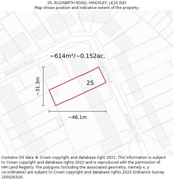 25, ELIZABETH ROAD, HINCKLEY, LE10 0QY: Plot and title map