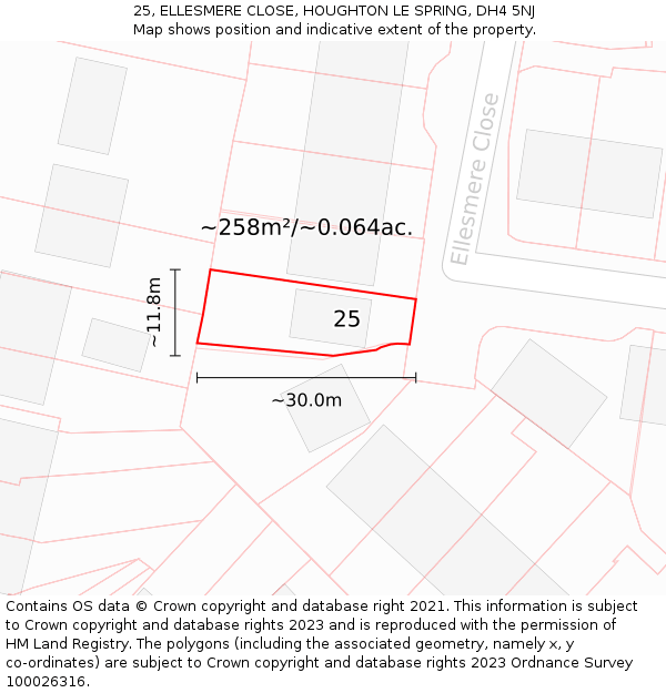 25, ELLESMERE CLOSE, HOUGHTON LE SPRING, DH4 5NJ: Plot and title map