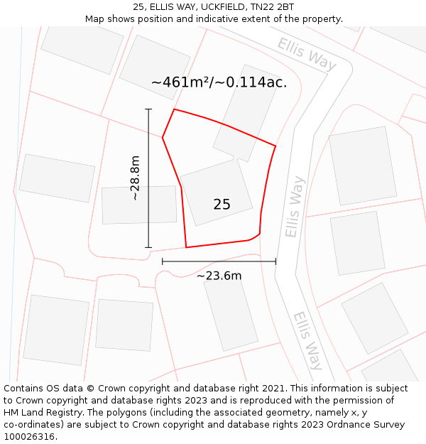 25, ELLIS WAY, UCKFIELD, TN22 2BT: Plot and title map