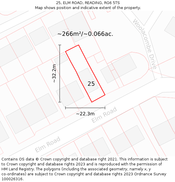 25, ELM ROAD, READING, RG6 5TS: Plot and title map