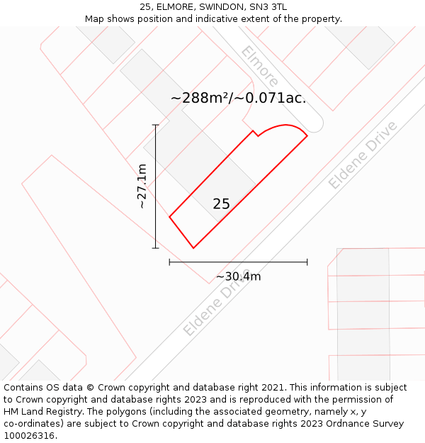 25, ELMORE, SWINDON, SN3 3TL: Plot and title map