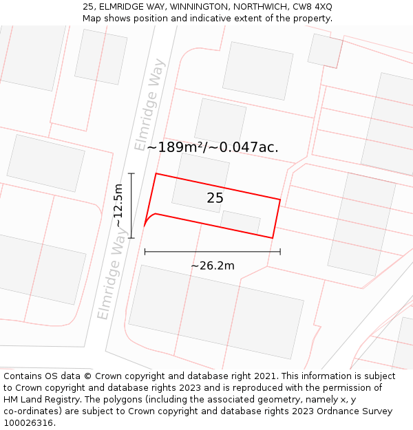 25, ELMRIDGE WAY, WINNINGTON, NORTHWICH, CW8 4XQ: Plot and title map