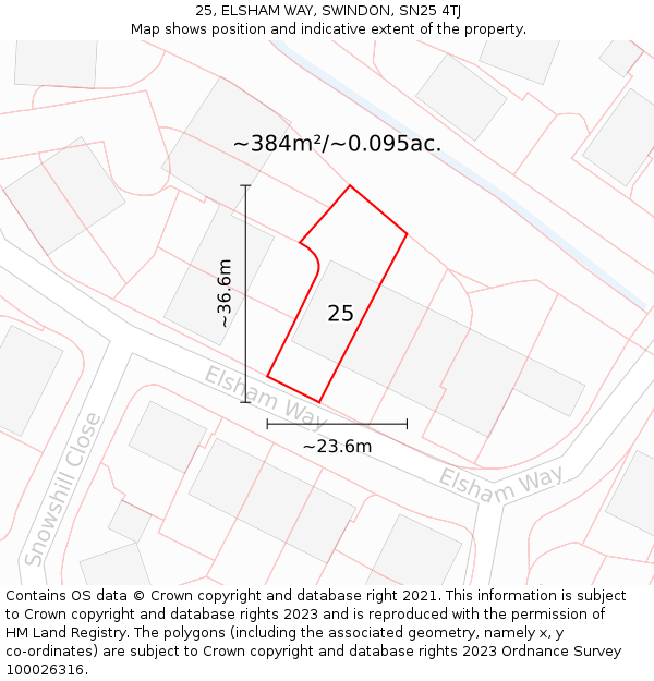 25, ELSHAM WAY, SWINDON, SN25 4TJ: Plot and title map