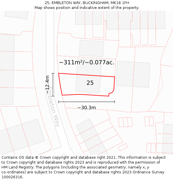 25, EMBLETON WAY, BUCKINGHAM, MK18 1FH: Plot and title map