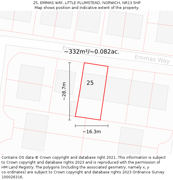 25, EMMAS WAY, LITTLE PLUMSTEAD, NORWICH, NR13 5HP: Plot and title map