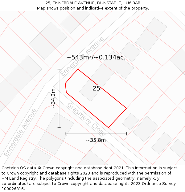 25, ENNERDALE AVENUE, DUNSTABLE, LU6 3AR: Plot and title map