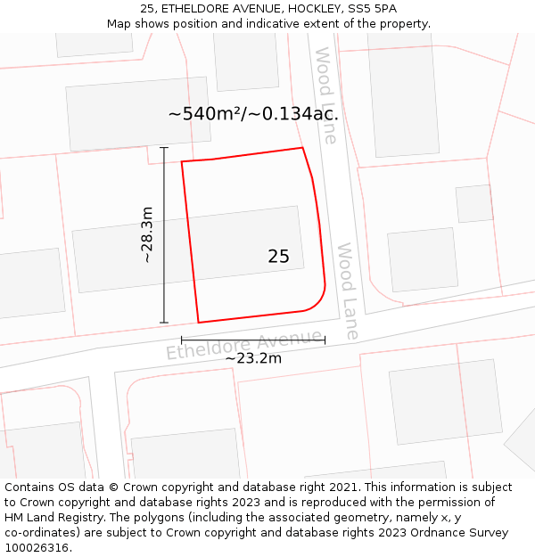 25, ETHELDORE AVENUE, HOCKLEY, SS5 5PA: Plot and title map