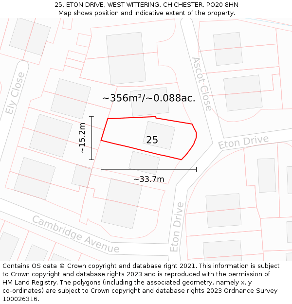 25, ETON DRIVE, WEST WITTERING, CHICHESTER, PO20 8HN: Plot and title map