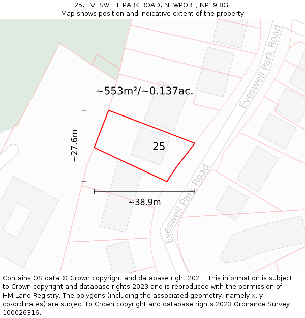 25, EVESWELL PARK ROAD, NEWPORT, NP19 8GT: Plot and title map